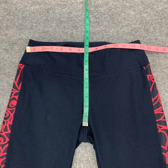 T By Talbots Leggings Women XS Extra Small Navy Hot Pink Side Print Pull On Crop - Picture 5 of 11